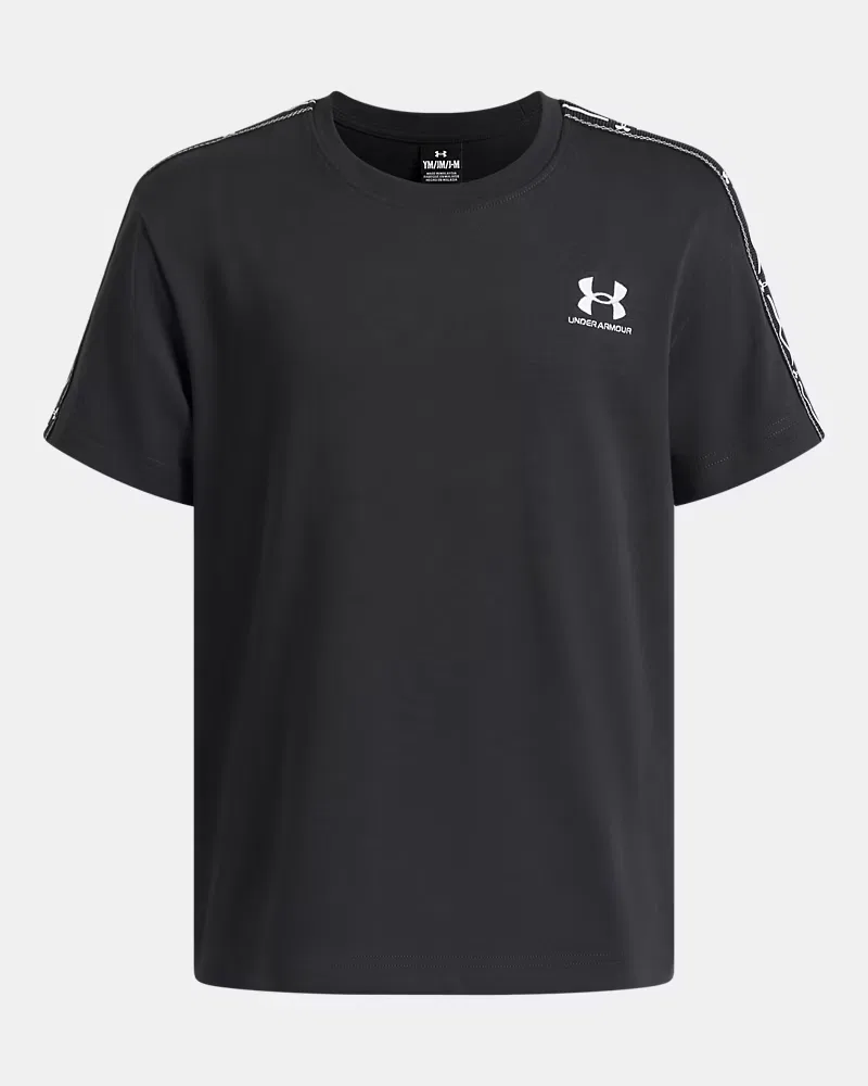 Футболка для мальчиков свободного кроя с лентой на рукавах UA Icon Taped UnderArmour, Anthracite/White