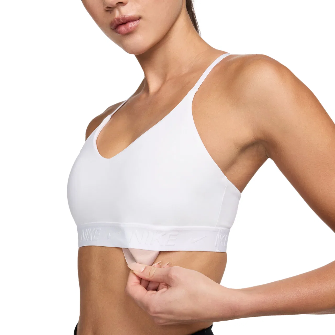 Женский спортивный бюстгальтер Dri-FIT Indy Nike, цвет White/Stone Mauve — фото 4