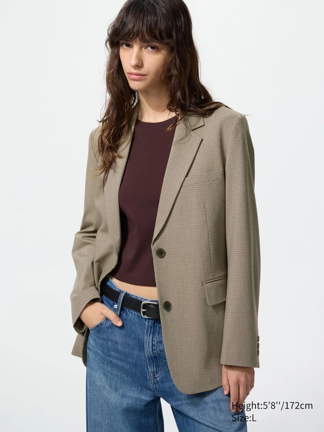 Пиджак, Uniqlo, классический, свободный силуэт, коричневый
