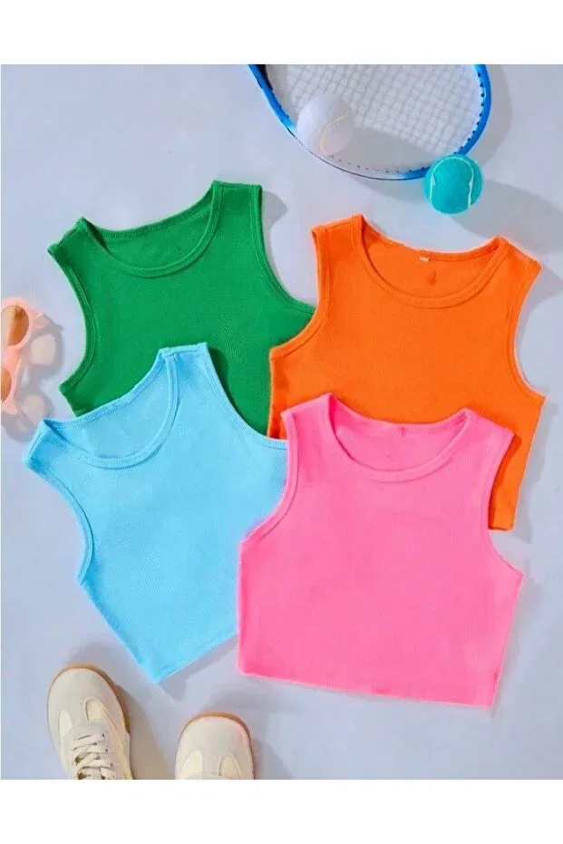Детский топ для девочек без рукавов 4 шт Bebeğime Çorap, Orange-Green-Blue-Pink