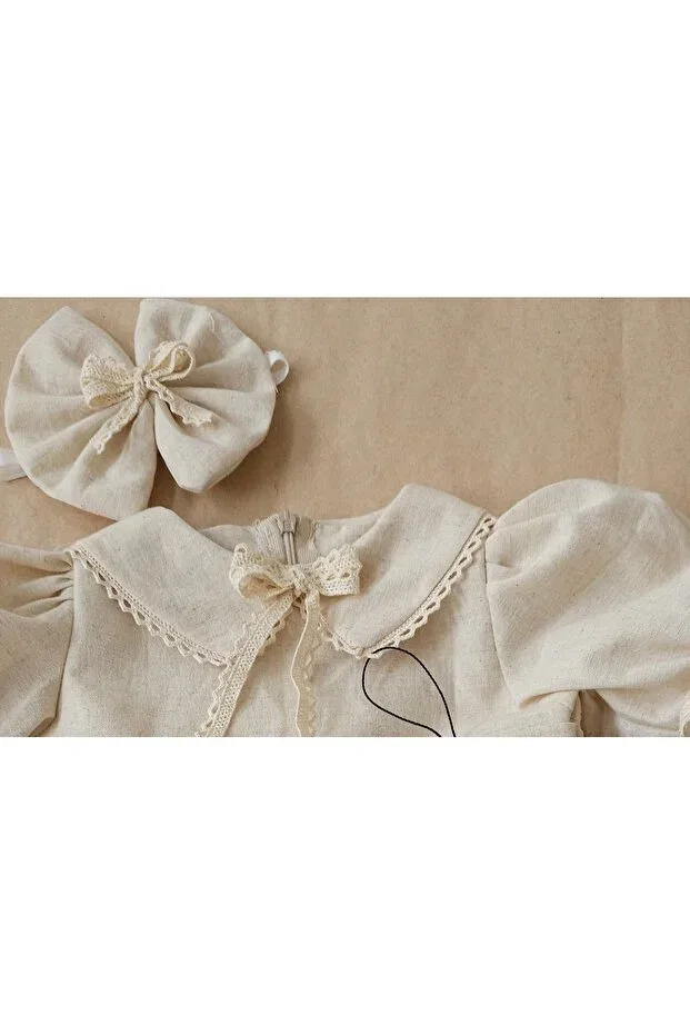 Детское платье для девочек льняное Elwirababyboutiqe, Beige — фото 3