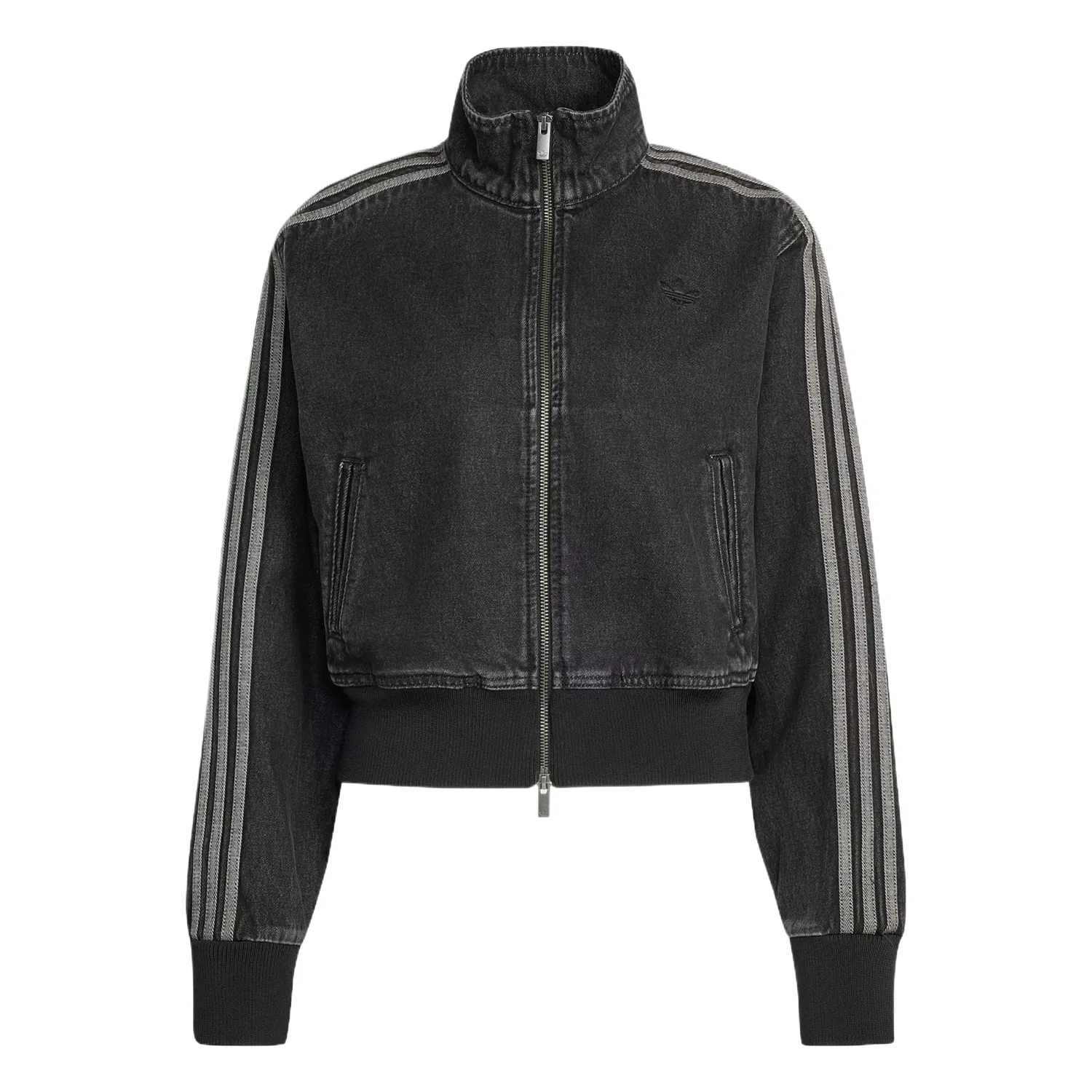 Женская джинсовая куртка с воротником-стойкой Adidas Originals Firebird, Pure Black Denim