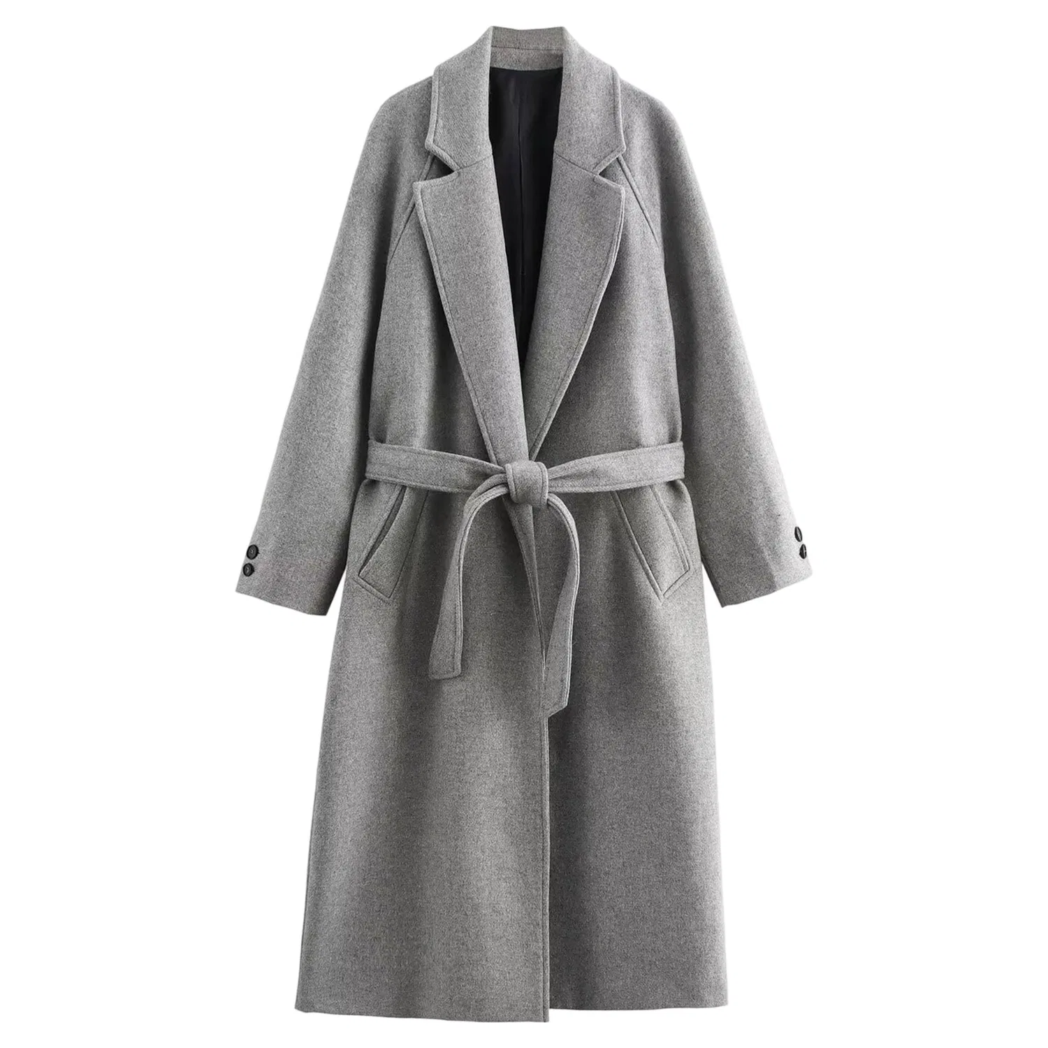 Женское пальто с запахом и поясом Women Long Wool Coats, grey