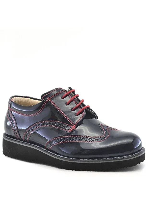 Детские кеды для мальчиков из искусственной кожи Hidra black patent leather laced casual boys' shoes Rakerplus, Black — фото 2