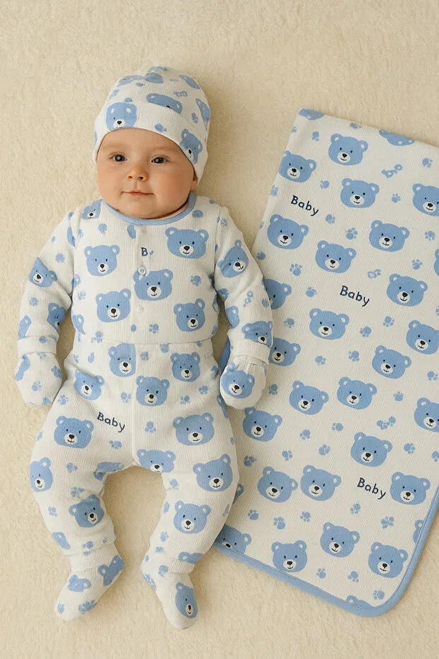 Детский комплект для новорожденных с принтом Blue Baby Teddy Bear Anne Dokunuşu Gibi Kuzum Bebe, Ekrumickey