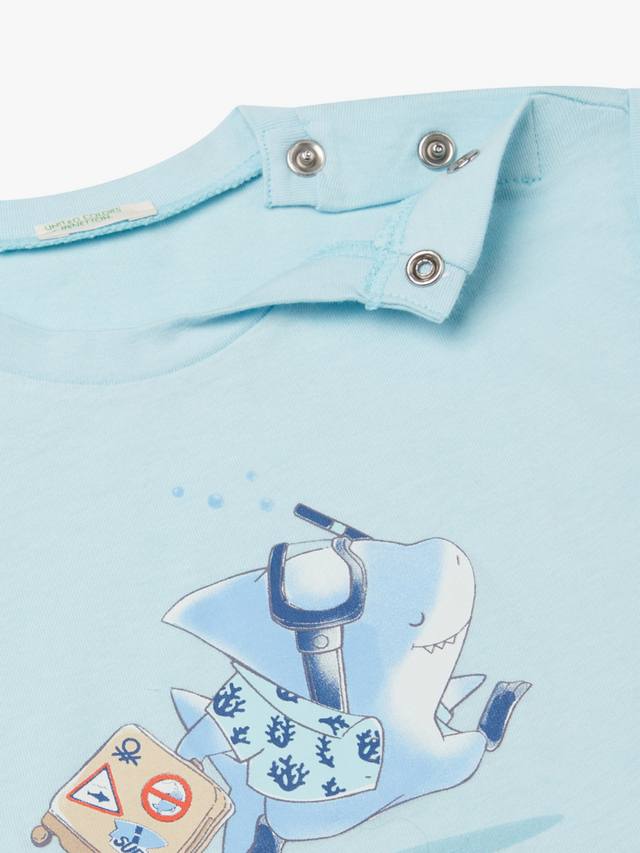 Детский хлопковый топ с коротким рукавом и принтом Benetton, Light Blue Powder — фото 3