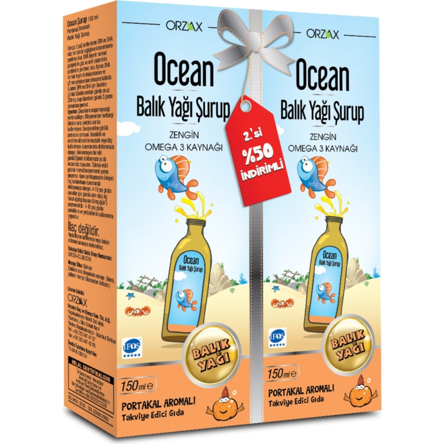 

Сироп с рыбьим жиром Ocean со вкусом апельсина, 150мл, 2 шт