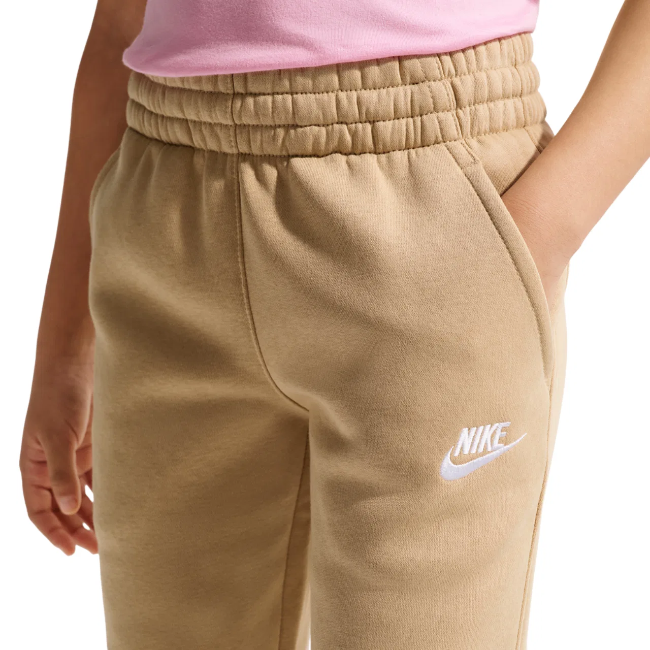 Детские спортивные штаны для мальчиков из футера с утеплением Nike NSW Club LBR Fleece Joggers, Linen/White — фото 3
