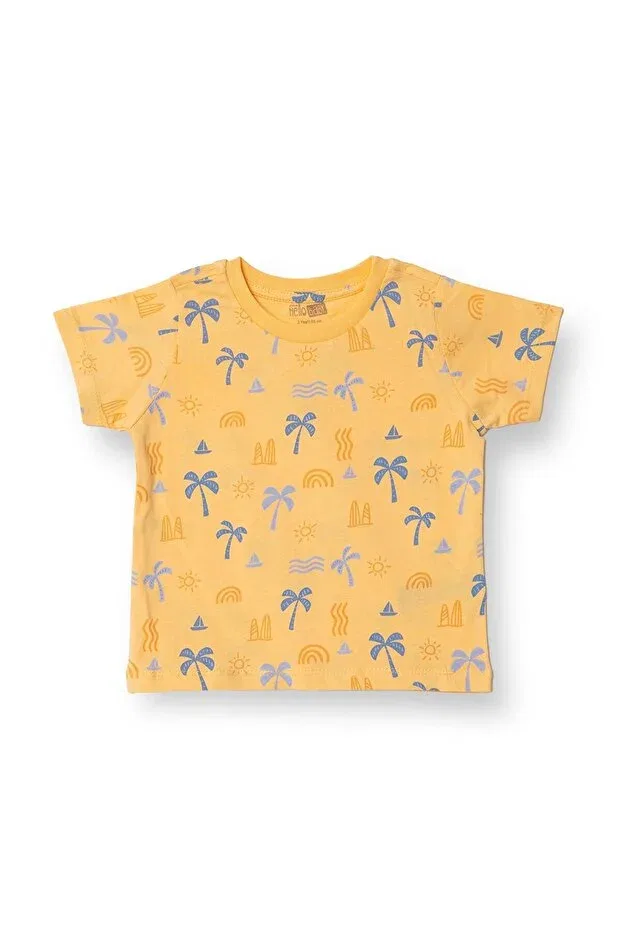 Детская футболка с принтом Hellobaby Basic Men's Palm Tree Printed T-Shirt Ebebek Hello Baby, Patterned
