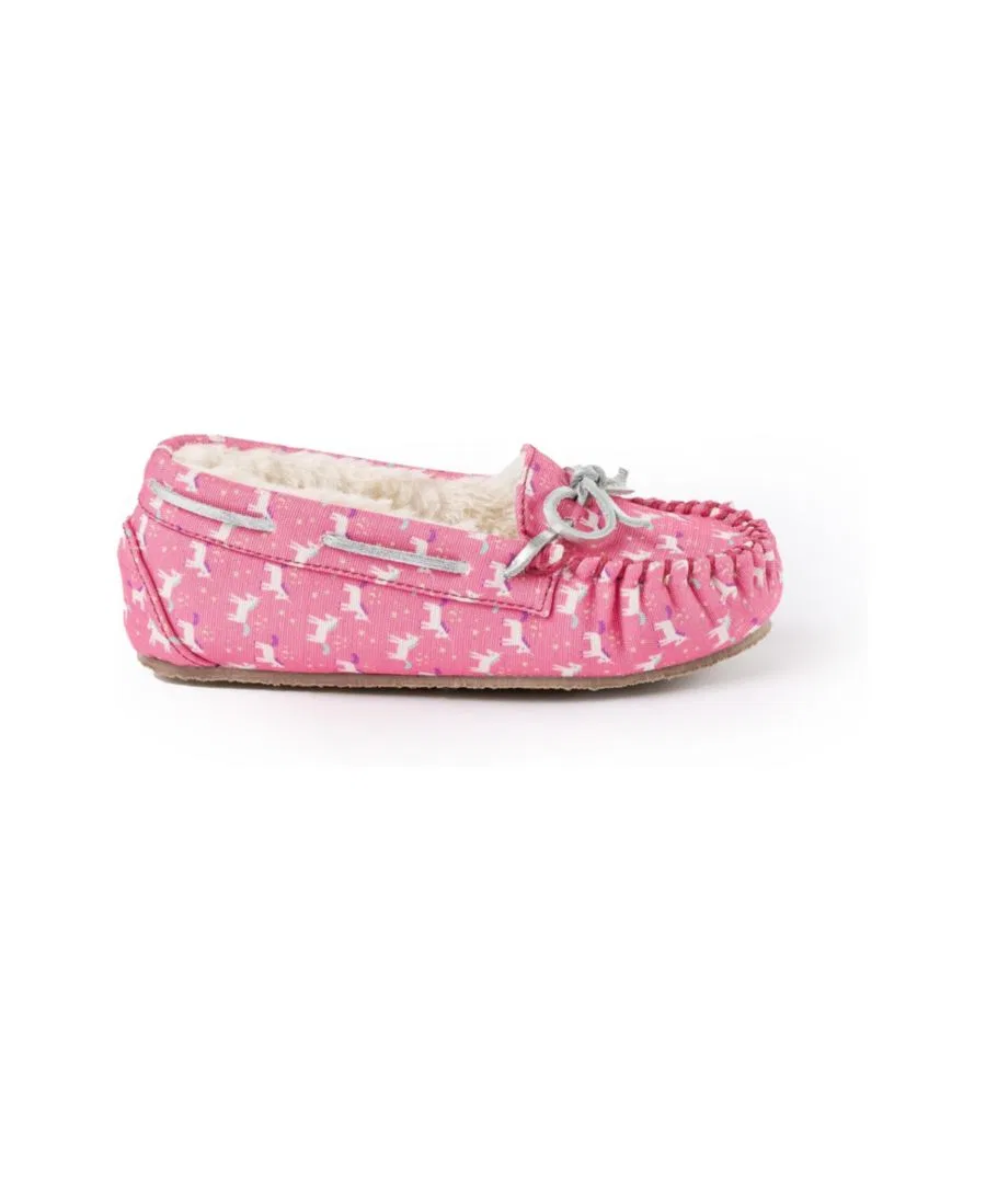 Детские мокасины-тапочки с принтом единорога Minnetonka, Hot Pink Multi — фото 2