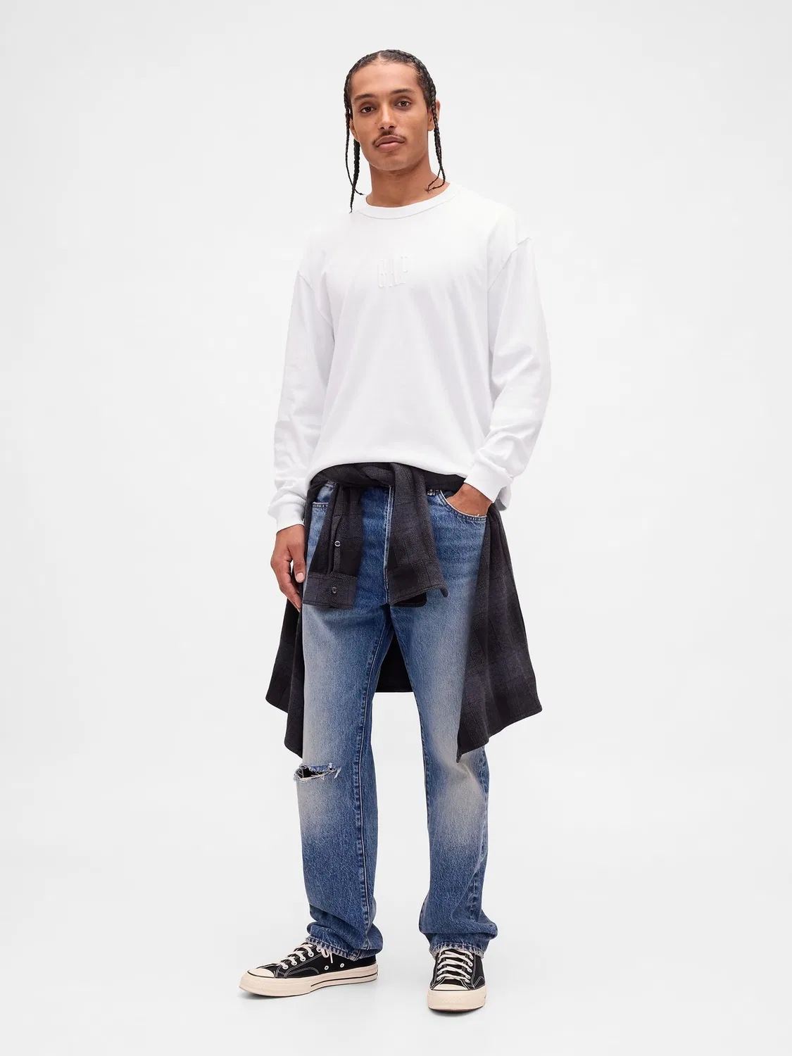 Футболка с длинным рукавом Gap White Logo, белый — фото 3