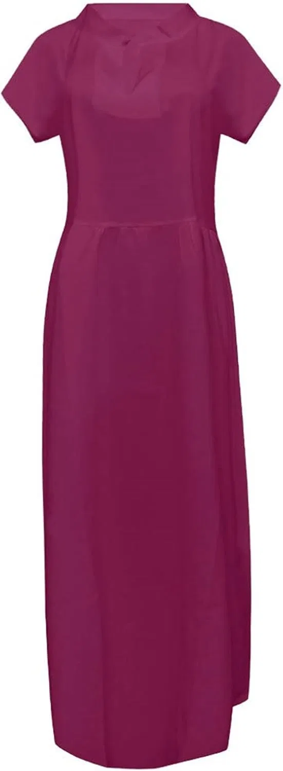 Женское летнее льняное макси-платье с воланами, Wine Red — фото 4