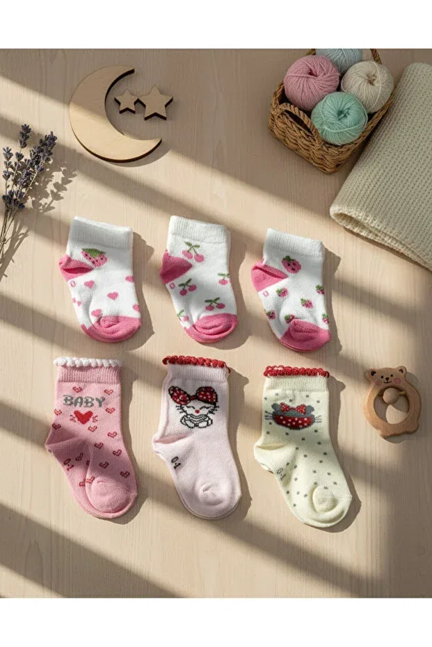 Детские носки для девочек хлопковые с принтом First step shoes gift 6 pairs baby girl socks combination Senihan, Model 2 — фото 2