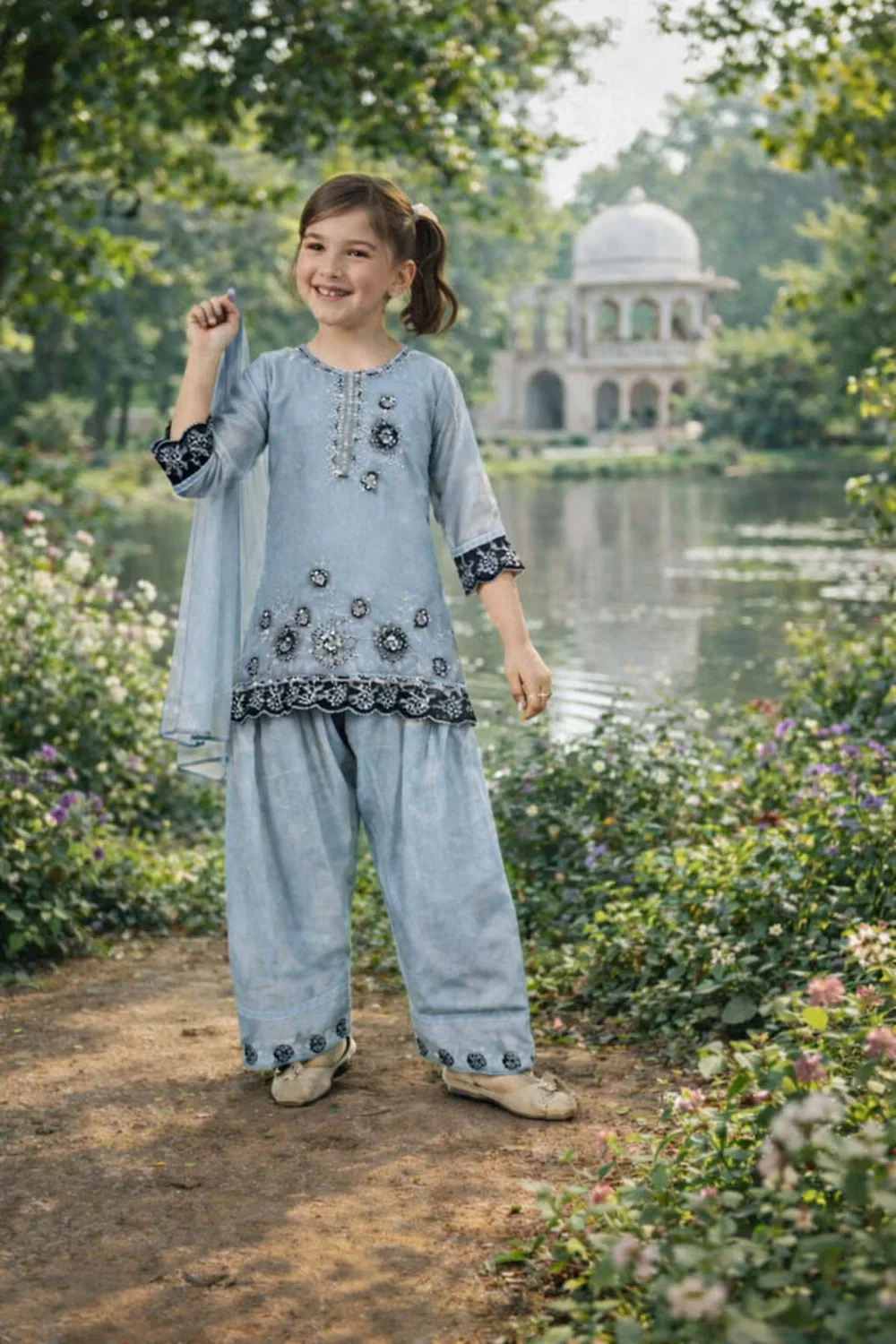 Комплект с вышивкой Sky Blossom Eid Inaabia, синий