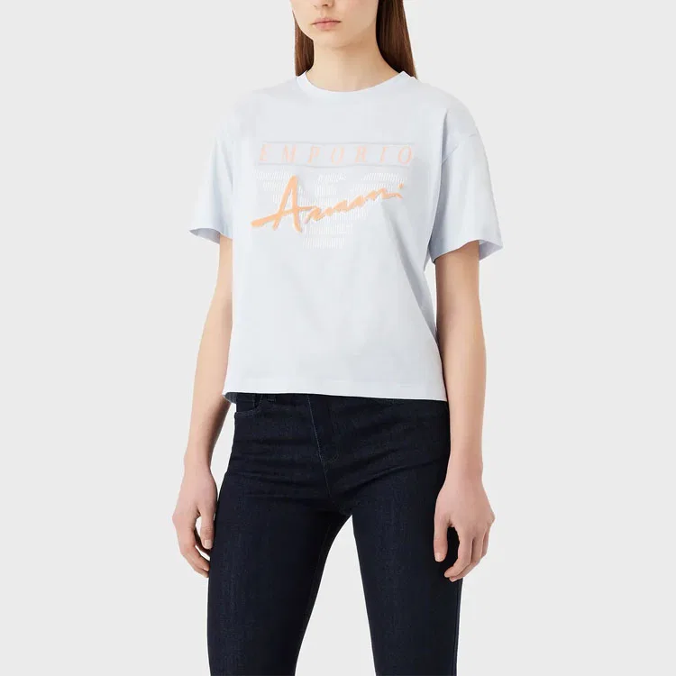 Футболка женская с круглым вырезом, свободный крой, Emporio Armani, Blue — фото 4