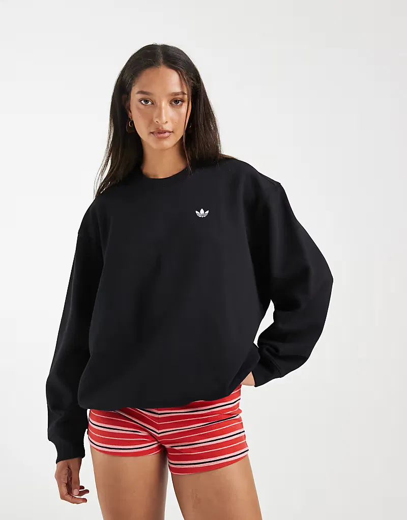 Удлиненная флисовая толстовка Adidas Originals Essentials с круглым вырезом, черный