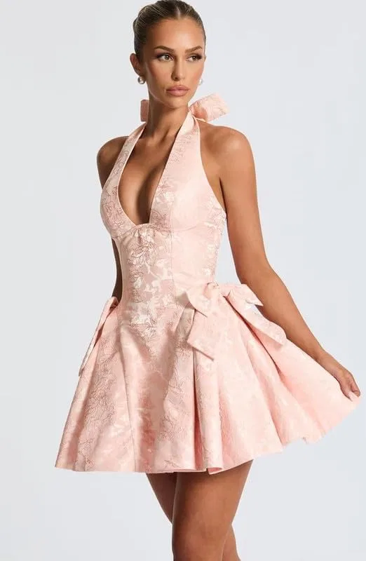 Женское коктейльное платье с бантом V-образным вырезом Jacquard Satin Short Homecoming Dresses, Burgundy — фото 2