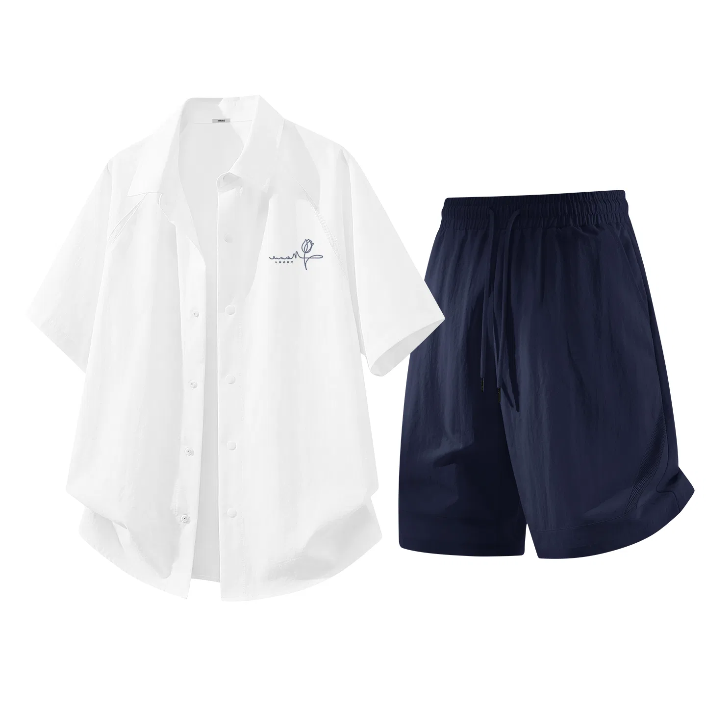 Детский комплект рубашек MINISO, Flower Language Line Chest Logo, White / Navy Blue