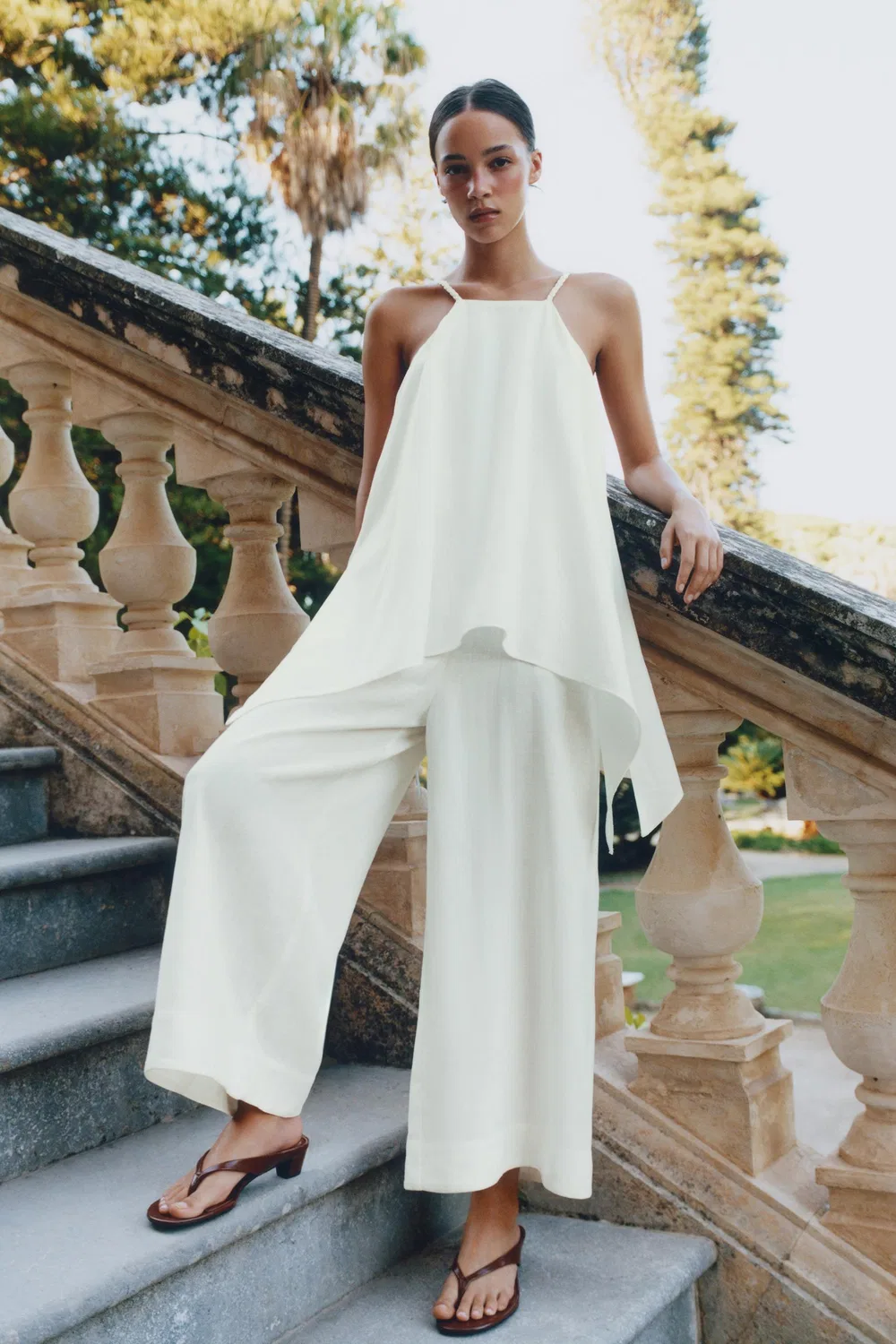 Комбинезон с лямками через шею ZARA, Oyster-white