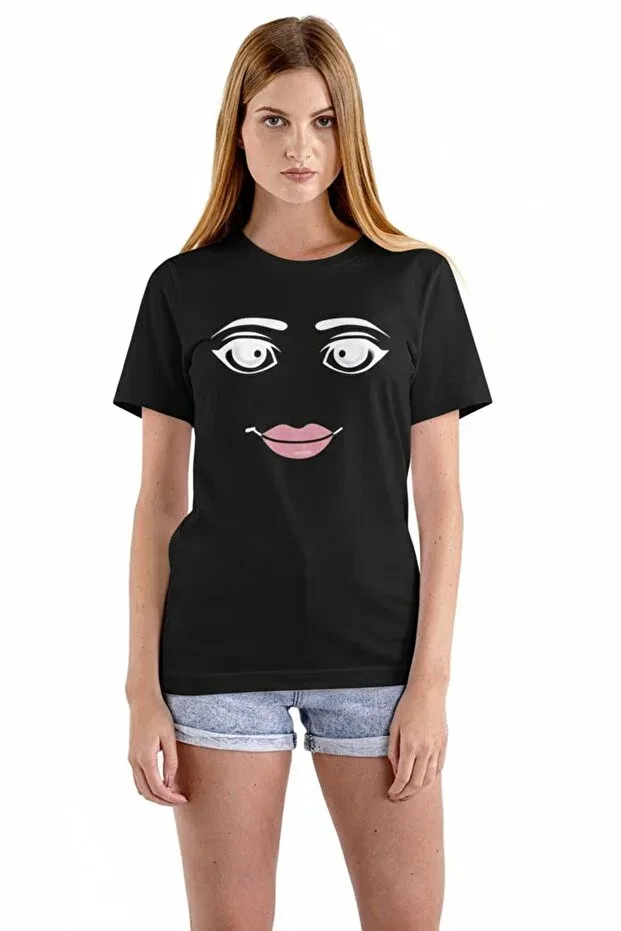 Детская хлопковое футболка с принтом Wowen face printed premium regular t-shirt Gencerco, Black