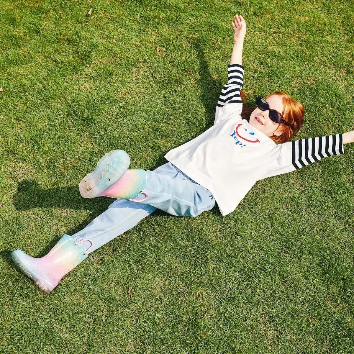Детские дождевые сапоги для девочек и мальчиков со светящейся подошвой и принтом, Pink Gradient — фото 2