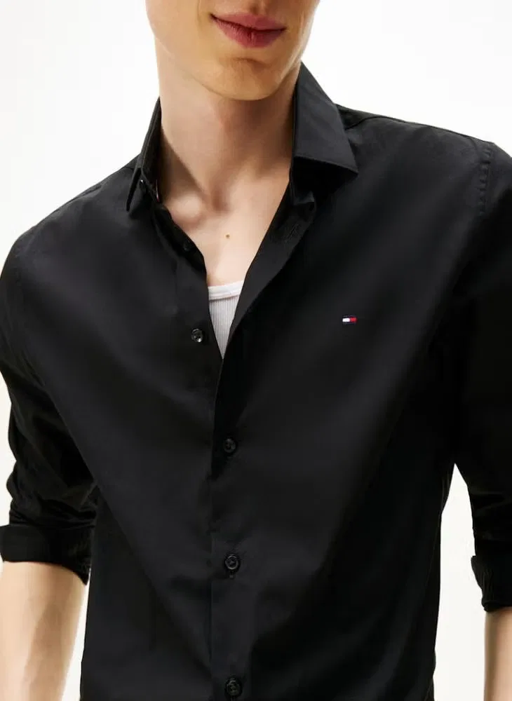 Рубашка с вышивкой флага Slim Fit Tommy Hilfiger, черный — фото 3