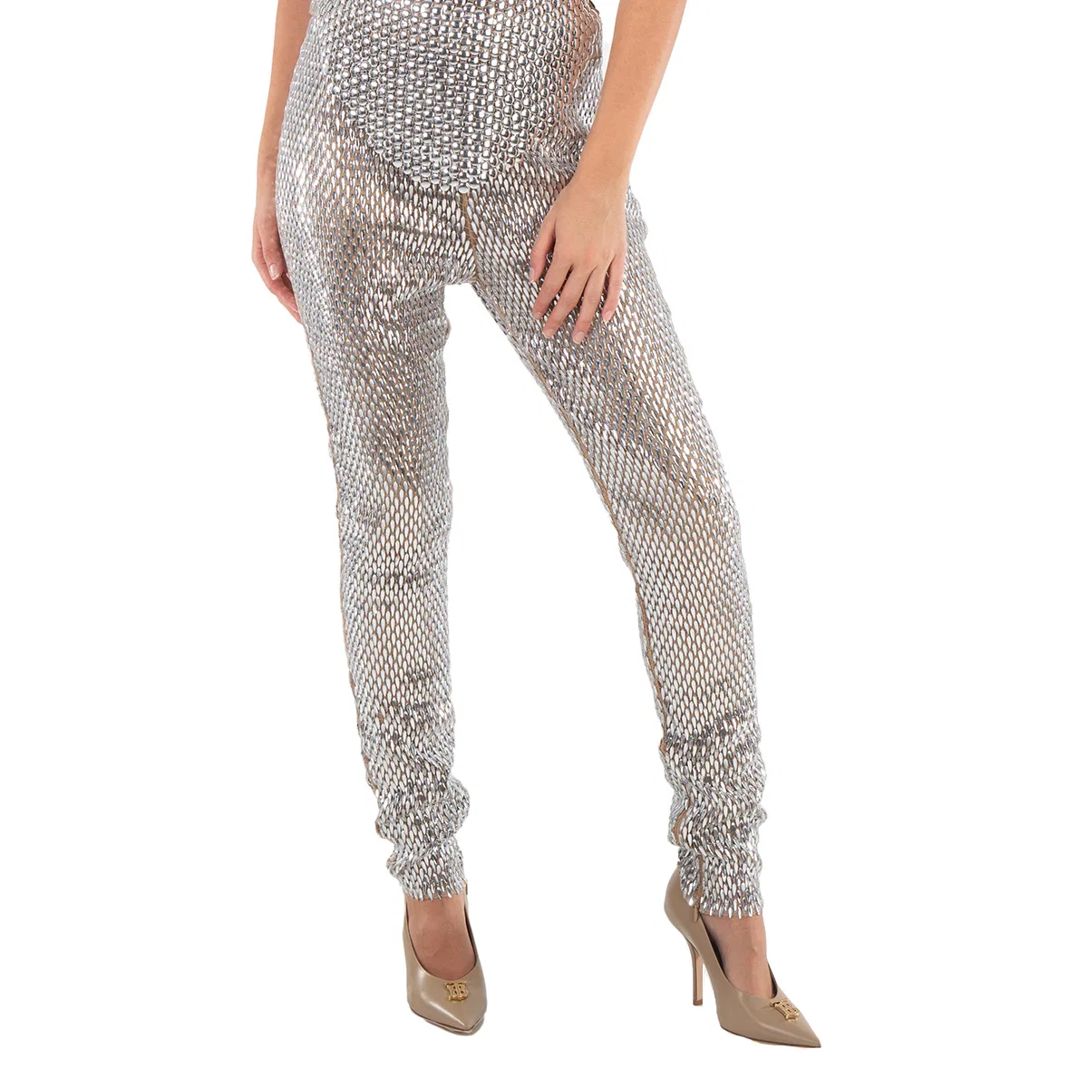 Леггинсы с пайетками Metallic Paillette-Embellished Mesh Burberry, Clear