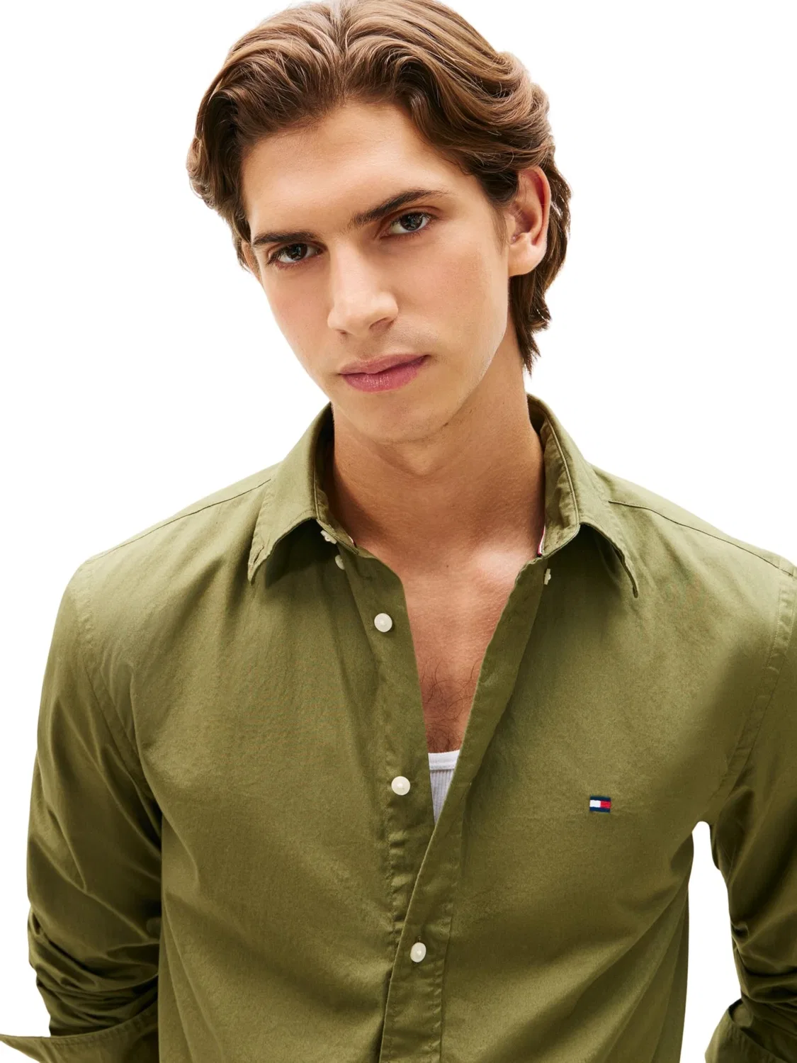 Мужская рубашка с длинным рукавом Flex Poplin Tommy Hilfiger, Dark Artichoke — фото 4