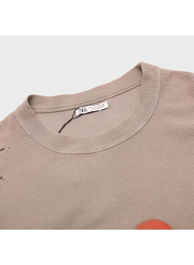 Футболка с градиентным принтом Zara, коричневый — фото 4