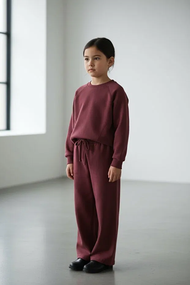 Детский комплект из модального хлопка с широкими штанинами Gülse Kids, Burgundy — фото 2
