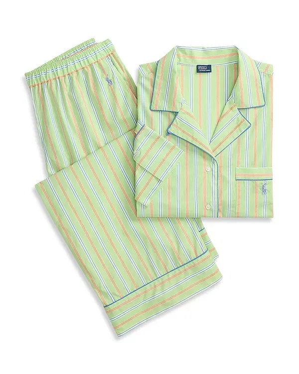 Женская пижама с воротником-поло Core 23" pajama set with piping Polo Ralph Lauren, Sunday Stripe — фото 4