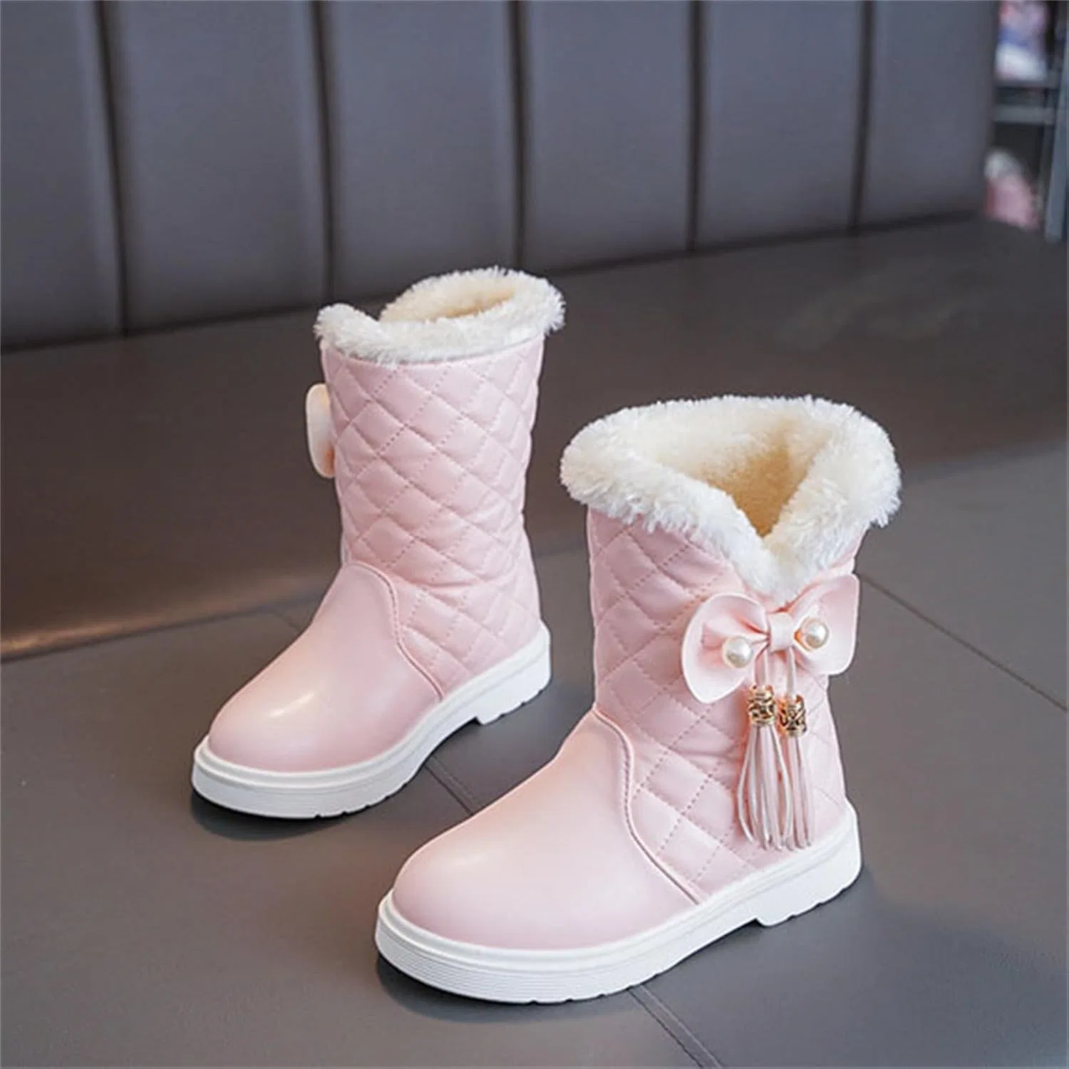 Детские зимние сапоги для девочек с бантом SHOPESSA, Pink — фото 3