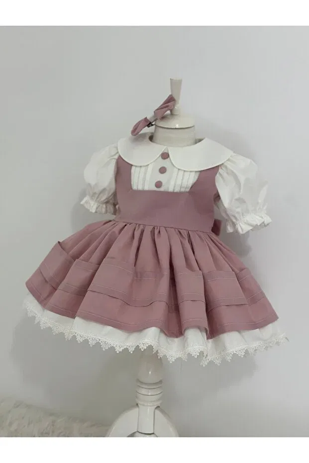 Детское платье для девочек с коротким рукавом Vintage dress birthday wedding organization festive dress Mirace Styl, Pink — фото 4