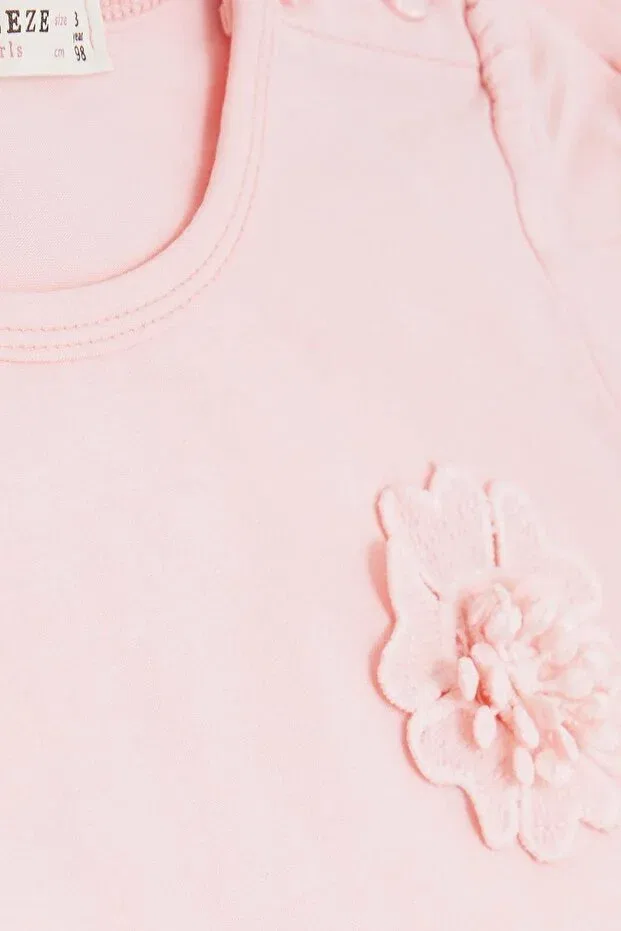 Детская футболка для девочек с цветочной вышивкой Breeze, Pink — фото 3