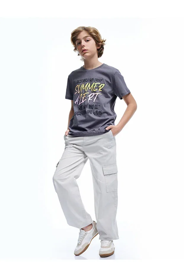 Детские спортивные брюки для мальчиков хлопковые Cotton jogger trousers with lace-up waist and flap pocket detail Koton, Stone — фото 2