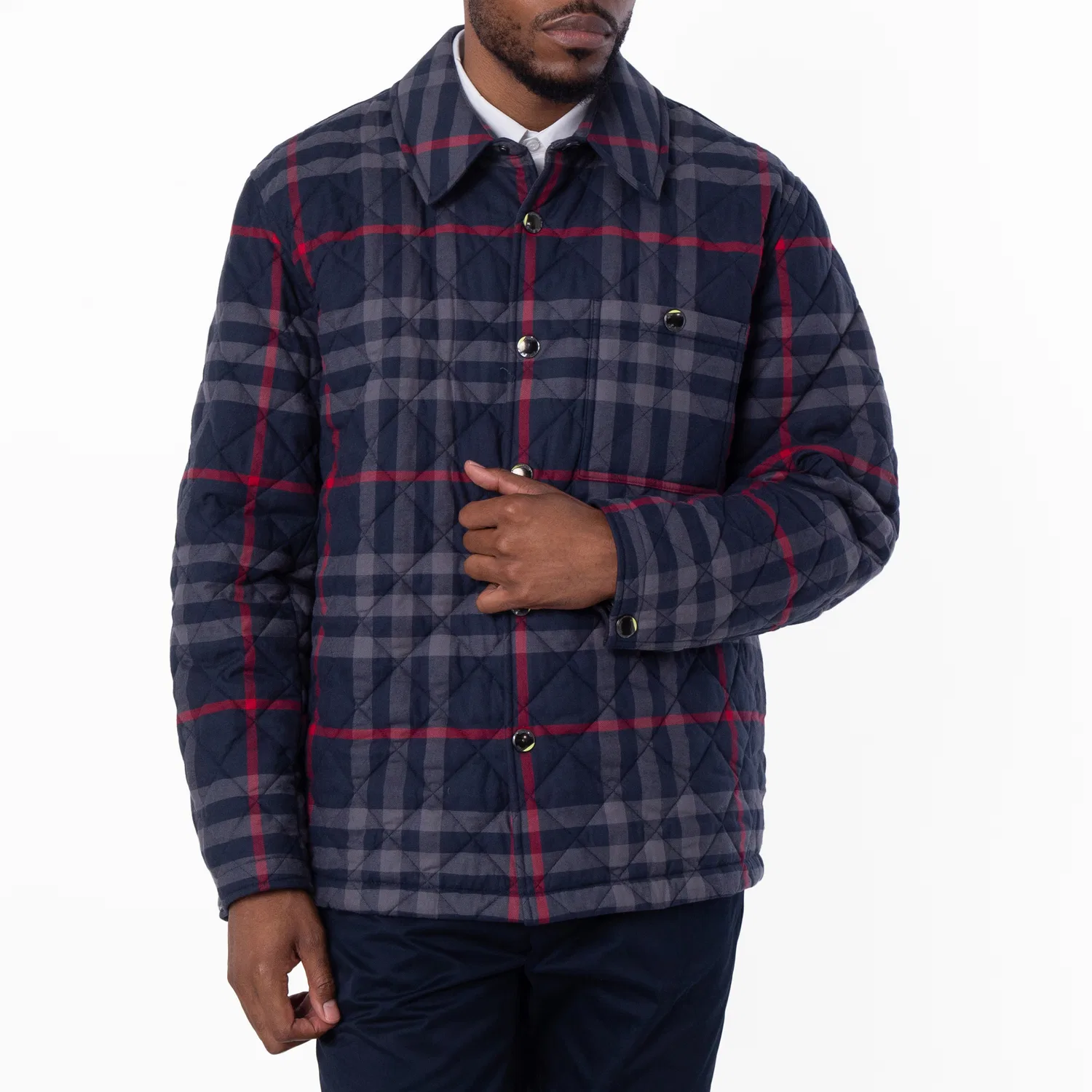 Куртка хлопковая с длинным рукавом Navy Blue Check-Collar Cotton Jacket Burberry, Navy Ip Check
