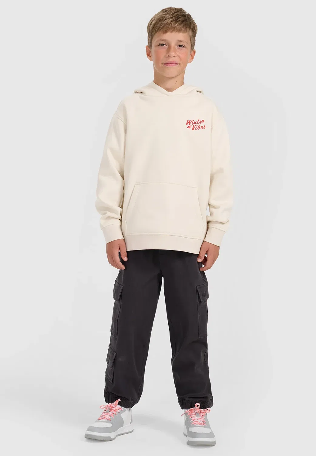 Bluza dresowa nierozpinana z kapturem chłopięca - толстовка с капюшоном 4F, Off White