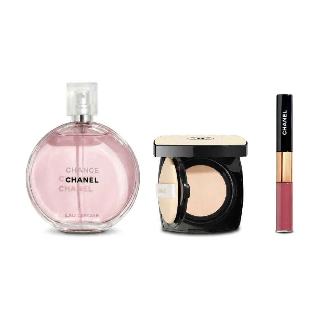 Женский набор парфюма, губной помады и тонального крема Perfume Lipstick Cushion Set CHANEL, Pink Encounter