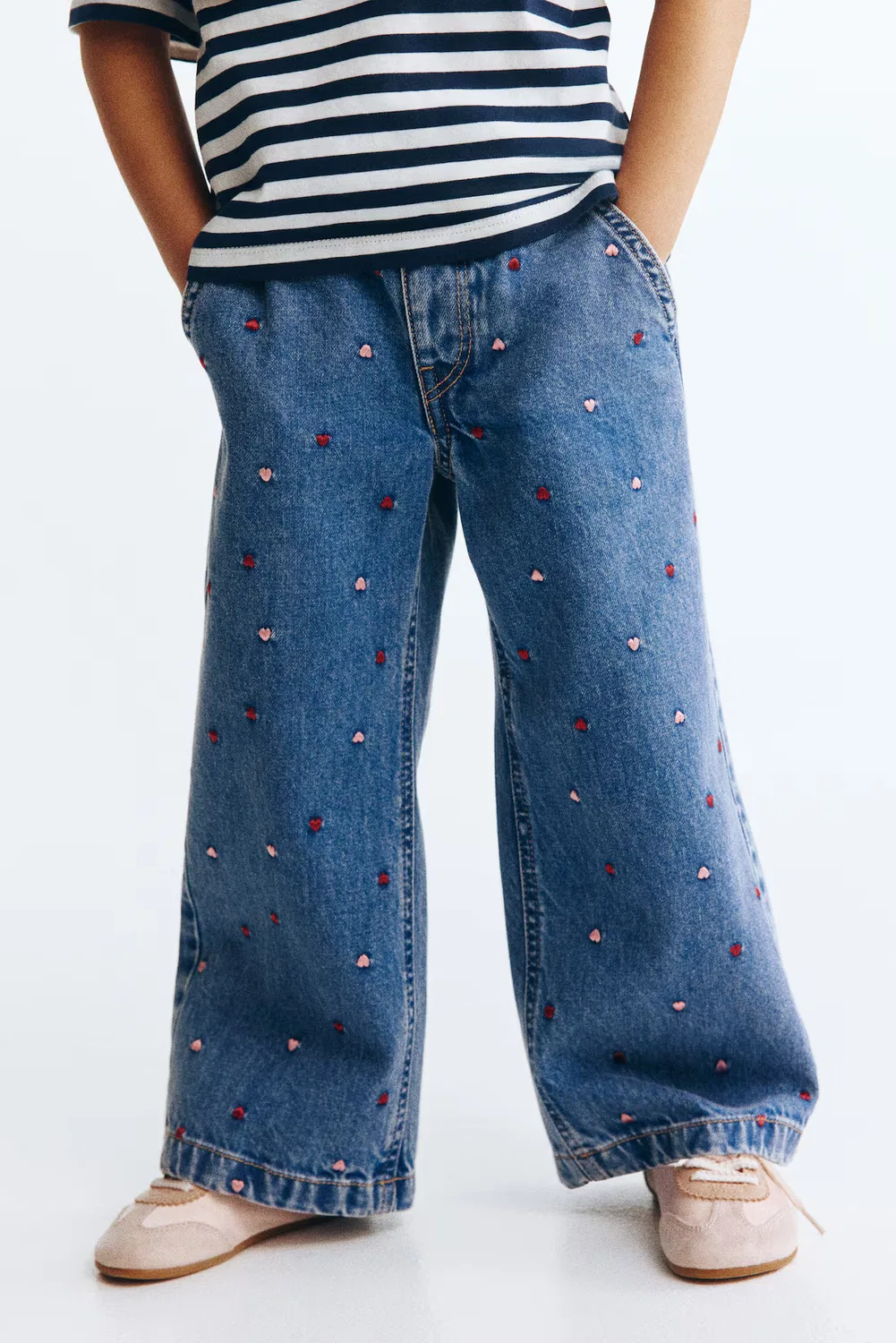 Джинсы с широкими штанинами и поясом-кулиской H&M, Denimblau/Herzen — фото 3