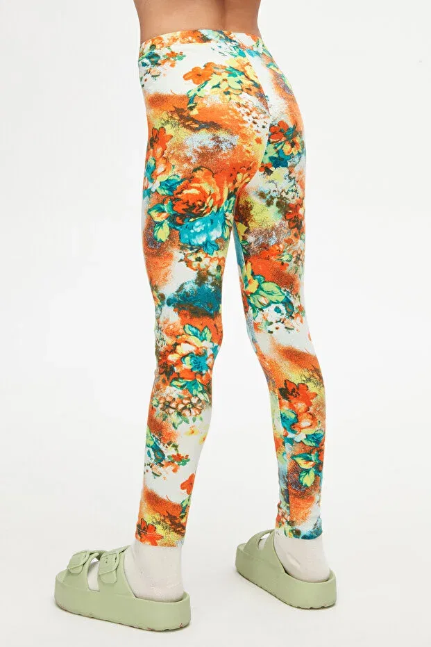 Детские леггинсы для девочек с принтом Orange Floral Girl Patterned Winter Tights Lovetti, Patterned — фото 4