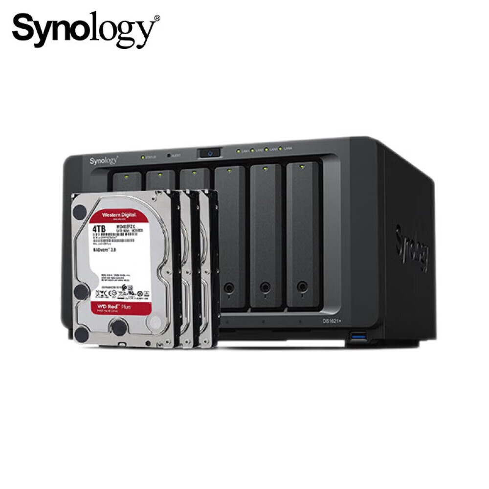 

Сетевое хранилище Synology DS1621+ с 6 отсеками и 3 дисками Western Digital Red WD40EFZX емкостью 4 ТБ