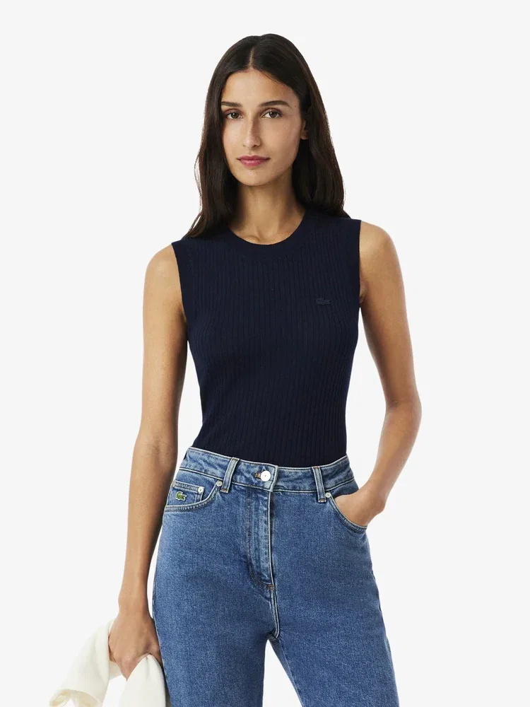 Пуловер LACOSTE Navy из мериносовой шерсти, классический, темно-синий