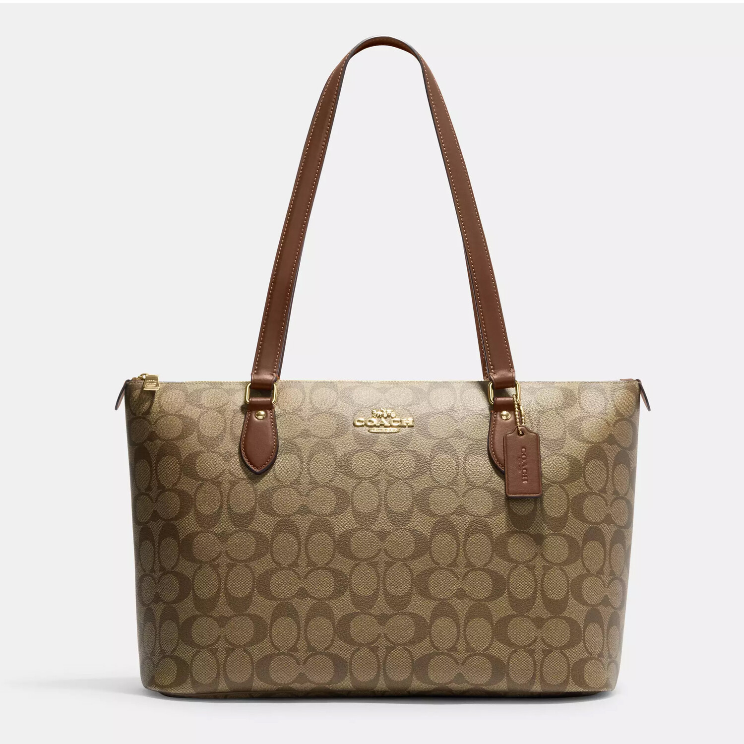 

Сумка Coach Outlet Gallery Tote In Signature Canvas, золотой/хаки