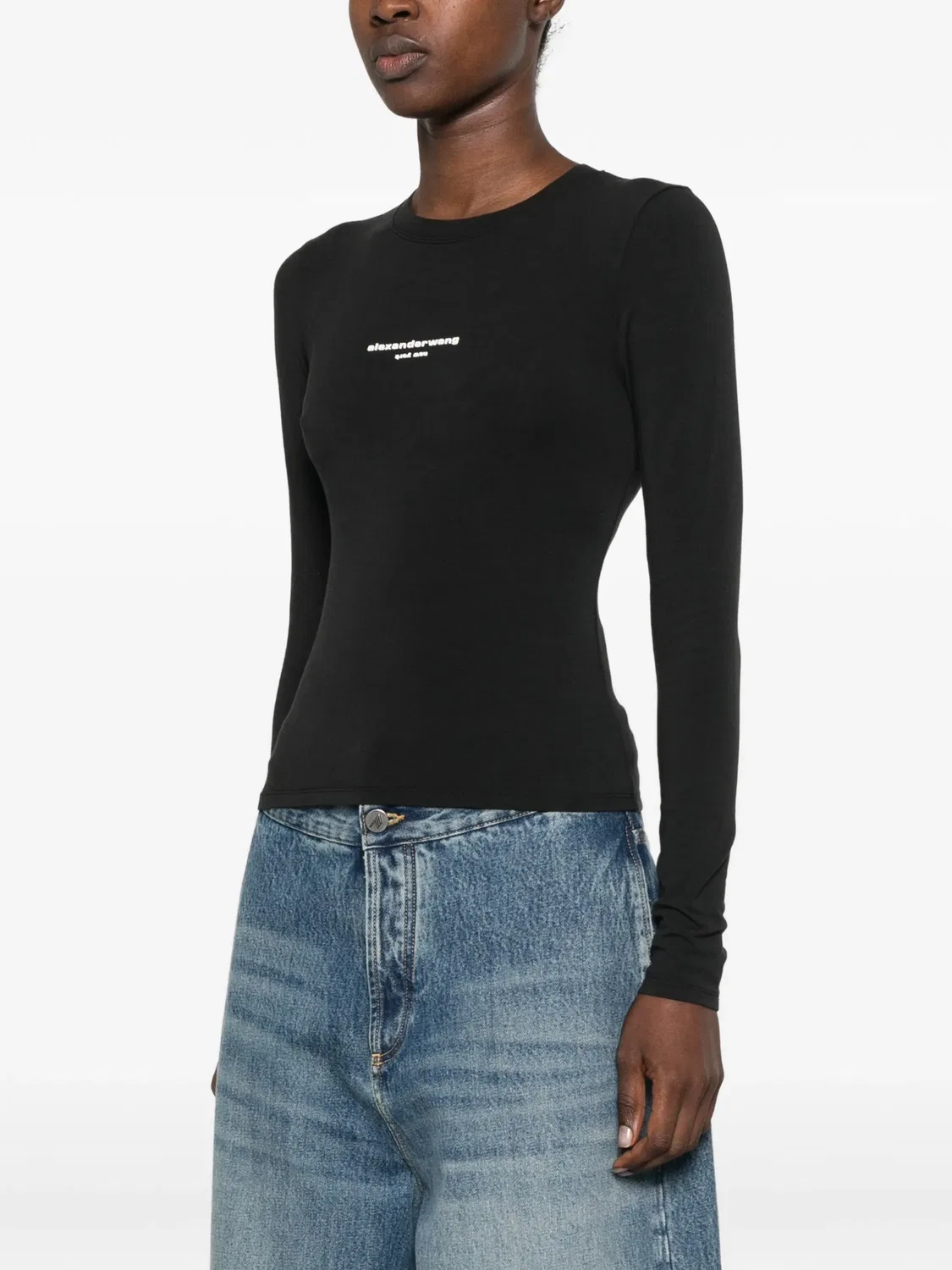 Приталенная футболка LS с логотипом Alexander Wang, черный — фото 3