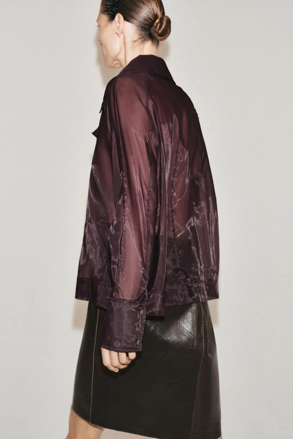 Рубашка Zara Organza ZW Collection, бордовый — фото 2
