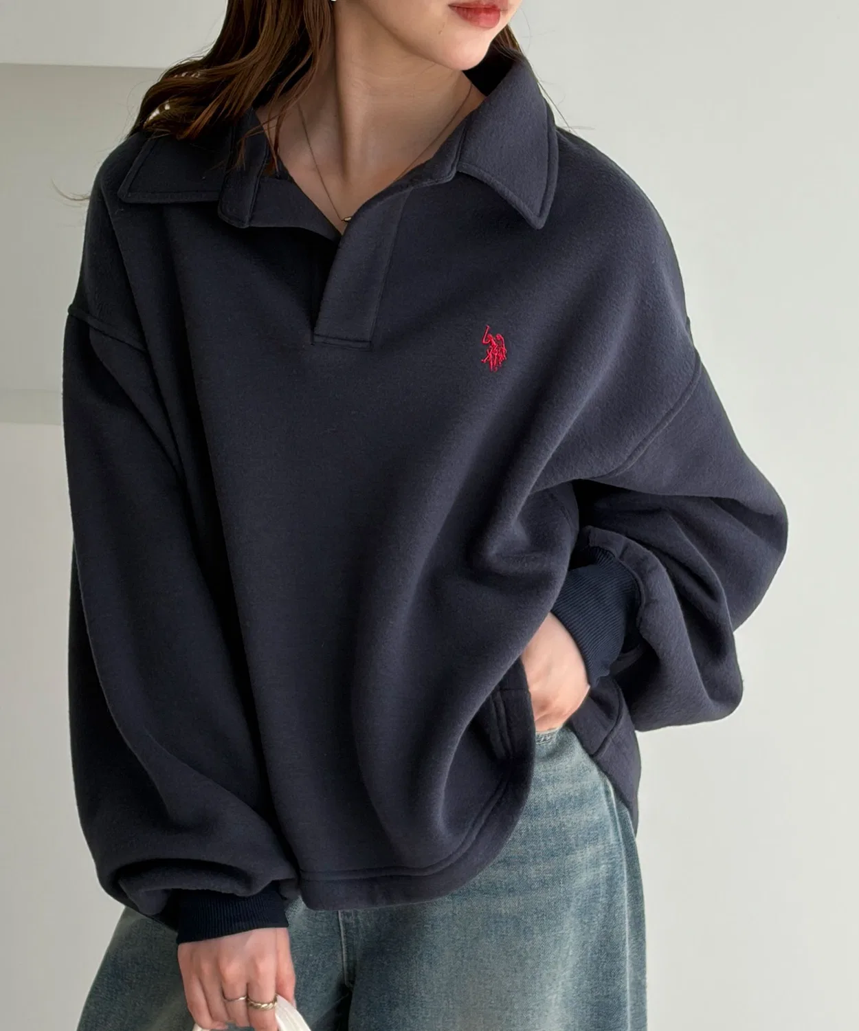 Женский свитшот с воротником-поло и принтом U.S. POLO ASSN., Navy