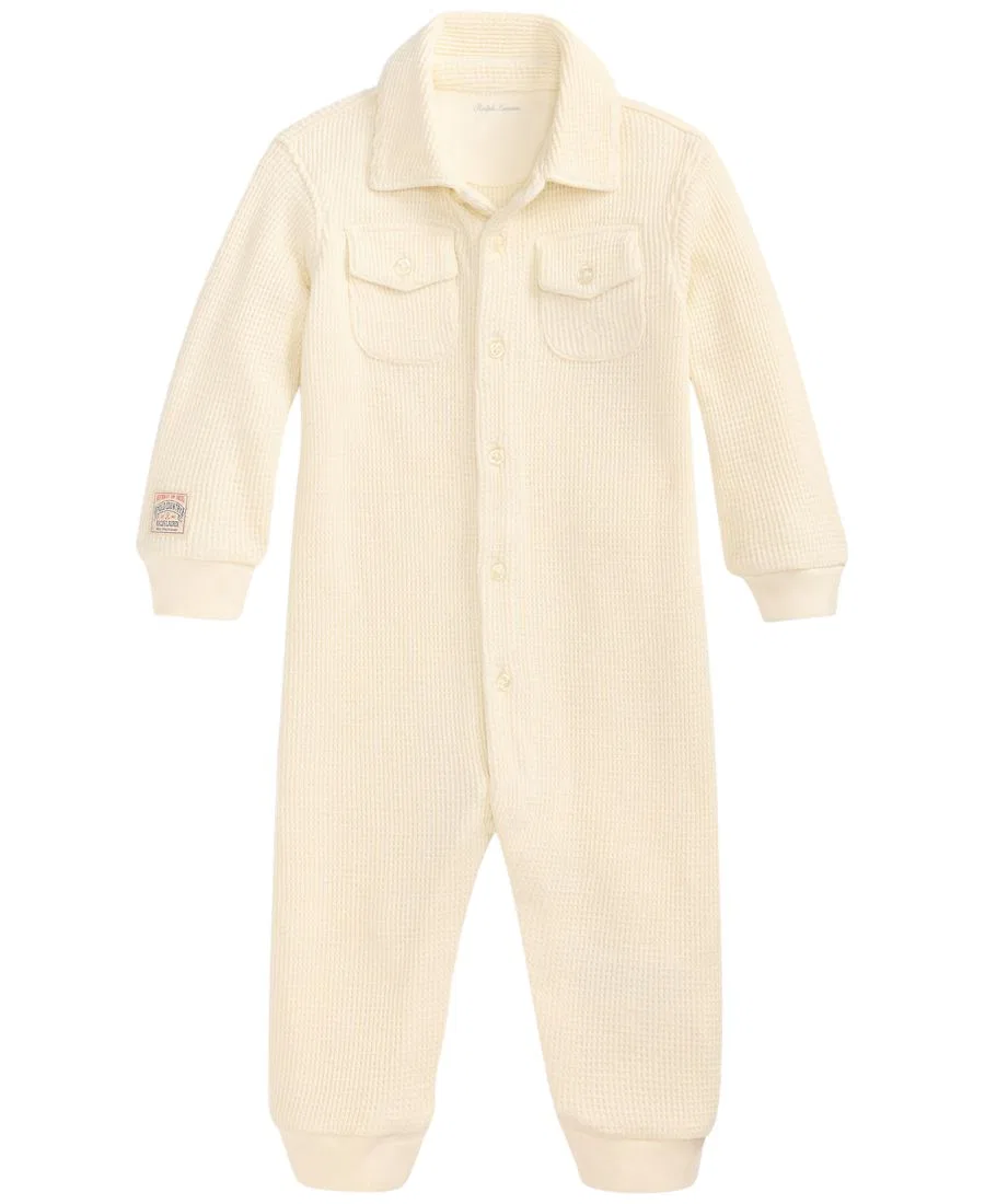Детский комбинезон из вафельной ткани с длинным рукавом Polo Ralph Lauren, Clubhouse Cream