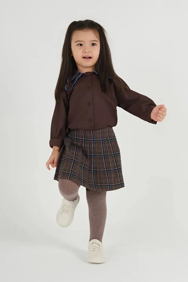 Детская рубашка для мальчиков с длинным рукавом Blue Embroidered Shirt Bitter Brown Mioma Kids, Brown — фото 3