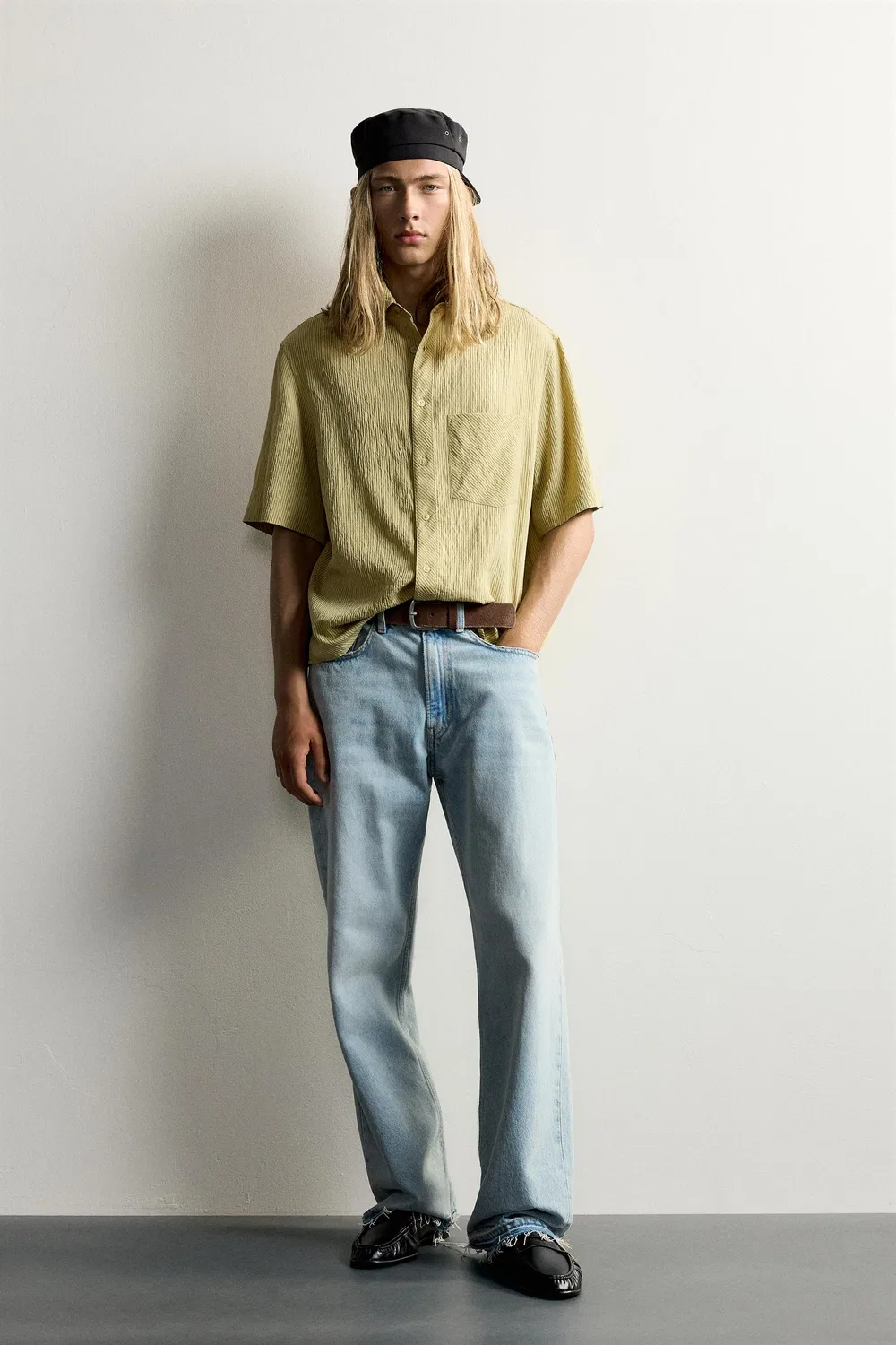 Рубашка свободного кроя в жаккардовую полоску ZARA, Yellow
