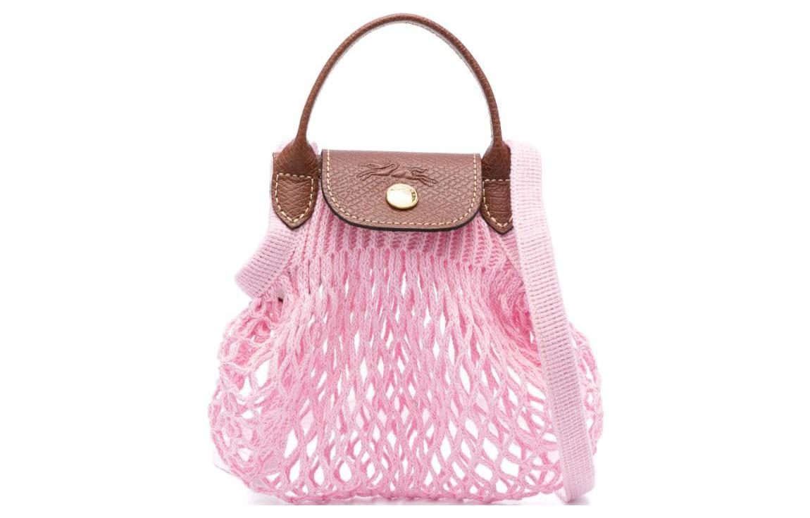 

LONGCHAMP Сумка Le Pliage из филейного хлопка с отделкой из коровьей кожи, сумка на плечо, мини-сумка через плечо, женская, розовая